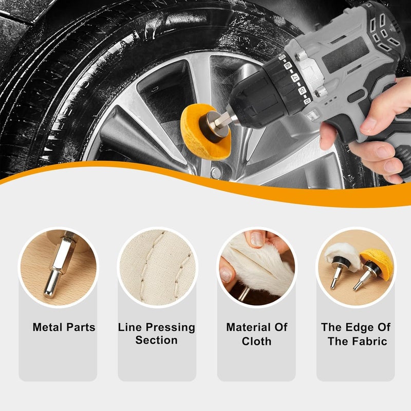 Medoon Polishing Wheel for Drill Kits, 10pcs Buffing Wheels, 5pcs Felt Wheels and 3pcs Compound, Different Size and Density Polisher Wheels for Metal, Jewelry, Car, Aluminum, DIY Buffing & Finishing - Image 5